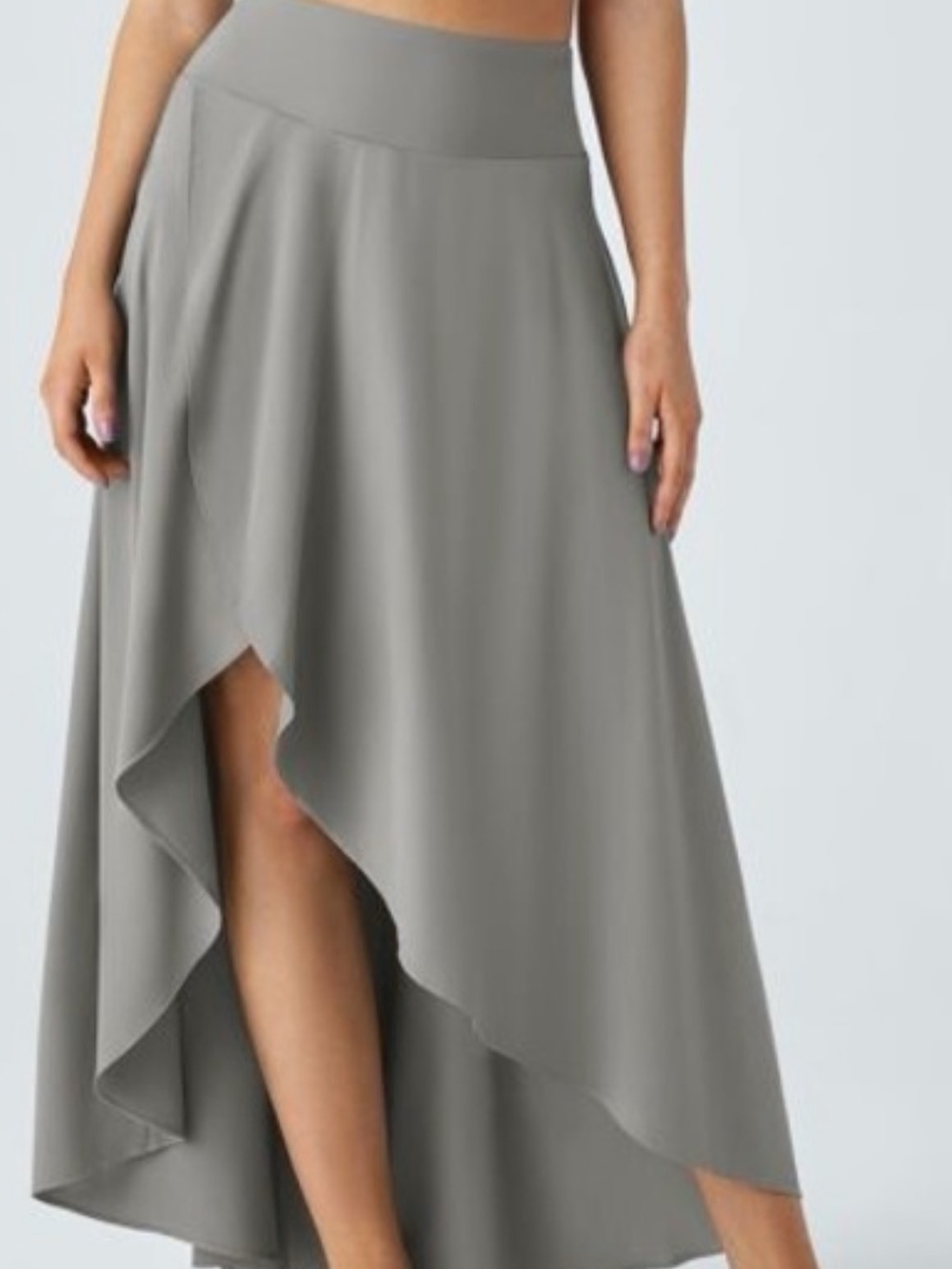 HALARA Gray Asymmetric High-Low Wrap Skirt